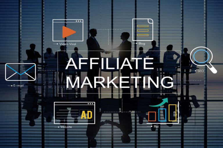 Affiliate marketing graphic with email, video, blog and advertising channels
