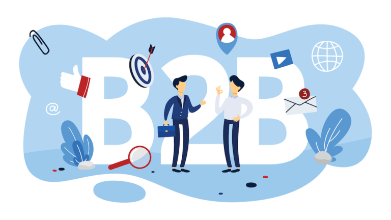 B2B marketing illustration connecting business relationships, targeting and communication