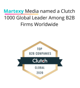 Original Martexy recognition graphic with the Clutch Top B2B Companies Global 2020 badge